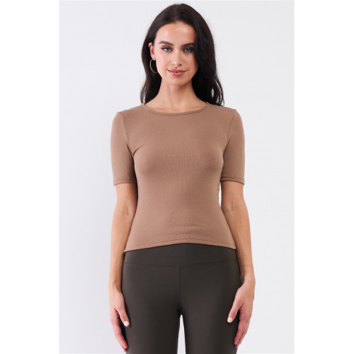 Light Ribbed Crew Neck Short Sleeve Basic Tee
