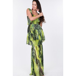 Ruffle Sleeve Tiered Bottom Print Long Dress