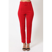 Ankle Tapered Self-fabric Buckle Belt Pants