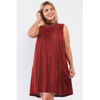 Plus Rust And Nude Illusion High Neck Swing Dress