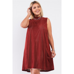 Plus Rust And Nude Illusion High Neck Swing Dress