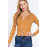 Rib Sweater Top W/front Zipper