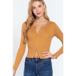 Rib Sweater Top W/front Zipper