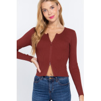 Rib Sweater Top W/front Zipper