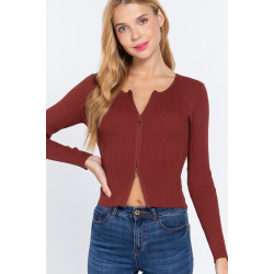 Rib Sweater Top W/front Zipper