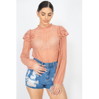 Sheer Crochet Lace Ruffled Top