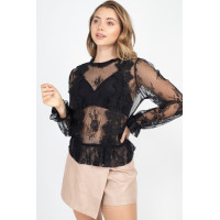 Sheer Mesh Floral Peplum Top