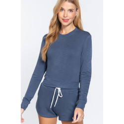 Long Slv Crew Neck Slub Terry Top
