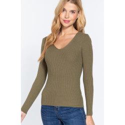 V-neck Viscose Rib Sweater