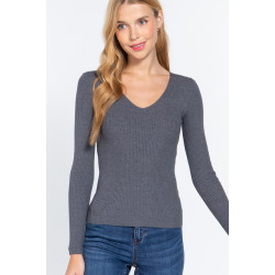 V-neck Viscose Rib Sweater