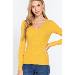 V-neck Viscose Rib Sweater