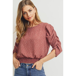 Smocked Band Top With Shirring Puff Sleeve