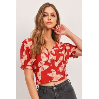 Butterfly Vneck Crop Smocked Back Waist