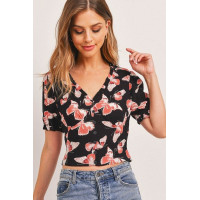 Butterfly Vneck Crop Smocked Back Waist