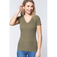 Short Sleeve V-neck Rib Top