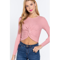 Crew Neck Knotted Crop Sweater