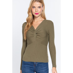Long Slv V-neck Knotted Sweater