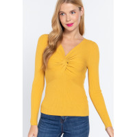 Long Slv V-neck Knotted Sweater