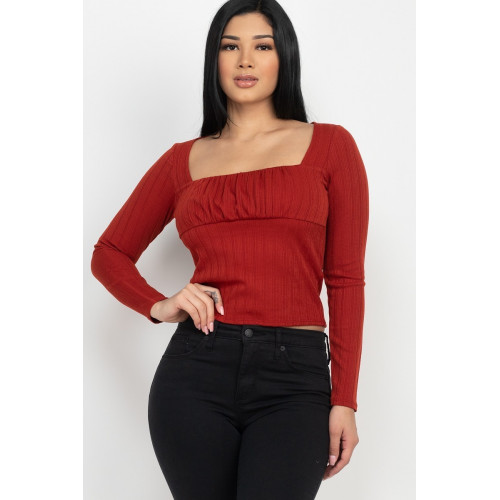 Shirred Square Neck Top