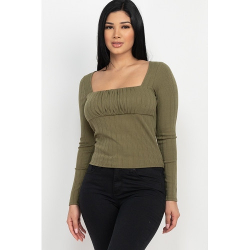 Shirred Square Neck Top