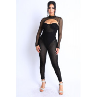 Mesh Crop Jumpsuit Set