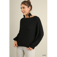 Puff Sleeve Boat Neck Sweater