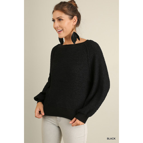 Puff Sleeve Boat Neck Sweater