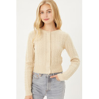 Buttoned Cable Knit Cardigan Long Sleeve Sweater
