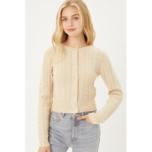 Buttoned Cable Knit Cardigan Long Sleeve Sweater