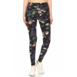 Long Yoga Style Banded Lined Floral Printed Knit Legging With High Waist