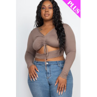 Plus Size Drawstring Ruched Cutout Crop Top