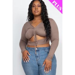 Plus Size Drawstring Ruched Cutout Crop Top