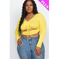 Plus Size Drawstring Ruched Cutout Crop Top