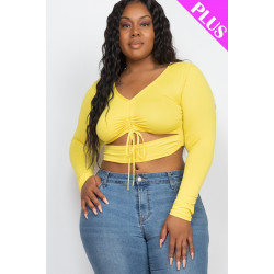 Plus Size Drawstring Ruched Cutout Crop Top