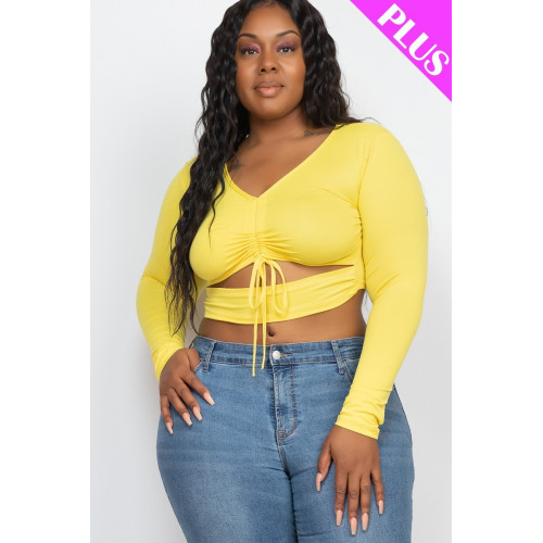 Plus Size Drawstring Ruched Cutout Crop Top