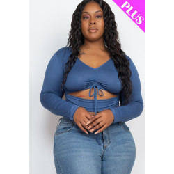 Plus Size Drawstring Ruched Cutout Crop Top