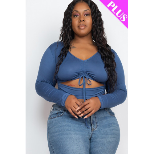Plus Size Drawstring Ruched Cutout Crop Top