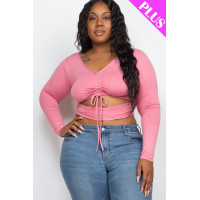 Plus Size Drawstring Ruched Cutout Crop Top