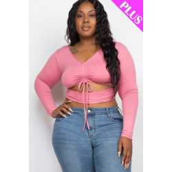 Plus Size Drawstring Ruched Cutout Crop Top