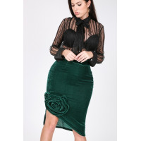 Asymmetrical Flower Velvet Skirt