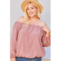Off Shoulder Long Bubble Sleeve Plaid Top