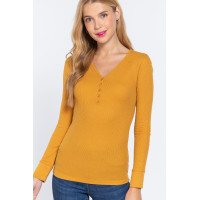 Long Slv V-neck Placket Thermal Top