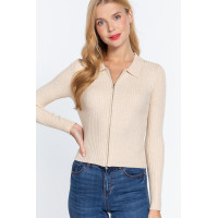 Notched Collar Zippered Sweater