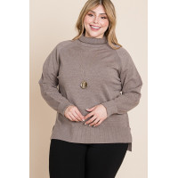 Plus Size High Quality Buttery Soft Solid Knit Turtleneck Two Tone High Low Hem Sweater