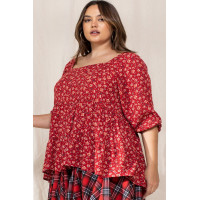 Tiny Floral Printed Square Neckline Top