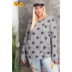 Plus Size Star Printed Poly Rayon Loose Fit Top