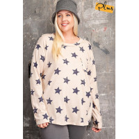 Plus Size Star Printed Poly Rayon Loose Fit Top