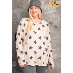 Plus Size Star Printed Poly Rayon Loose Fit Top