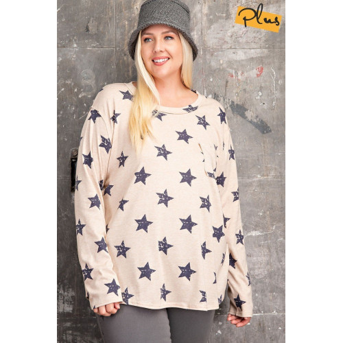 Plus Size Star Printed Poly Rayon Loose Fit Top