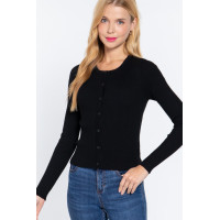 Long Slv Crew Neck Basic Cardigan